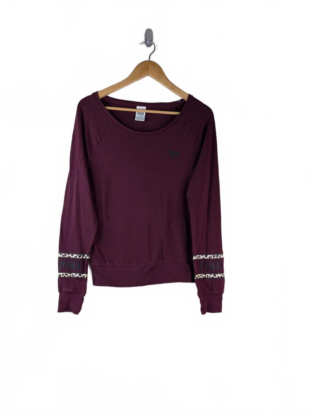 Victoria's Secret PINK Maroon Long Sleeve Sweatshirt with Animal Print Cuffs XS